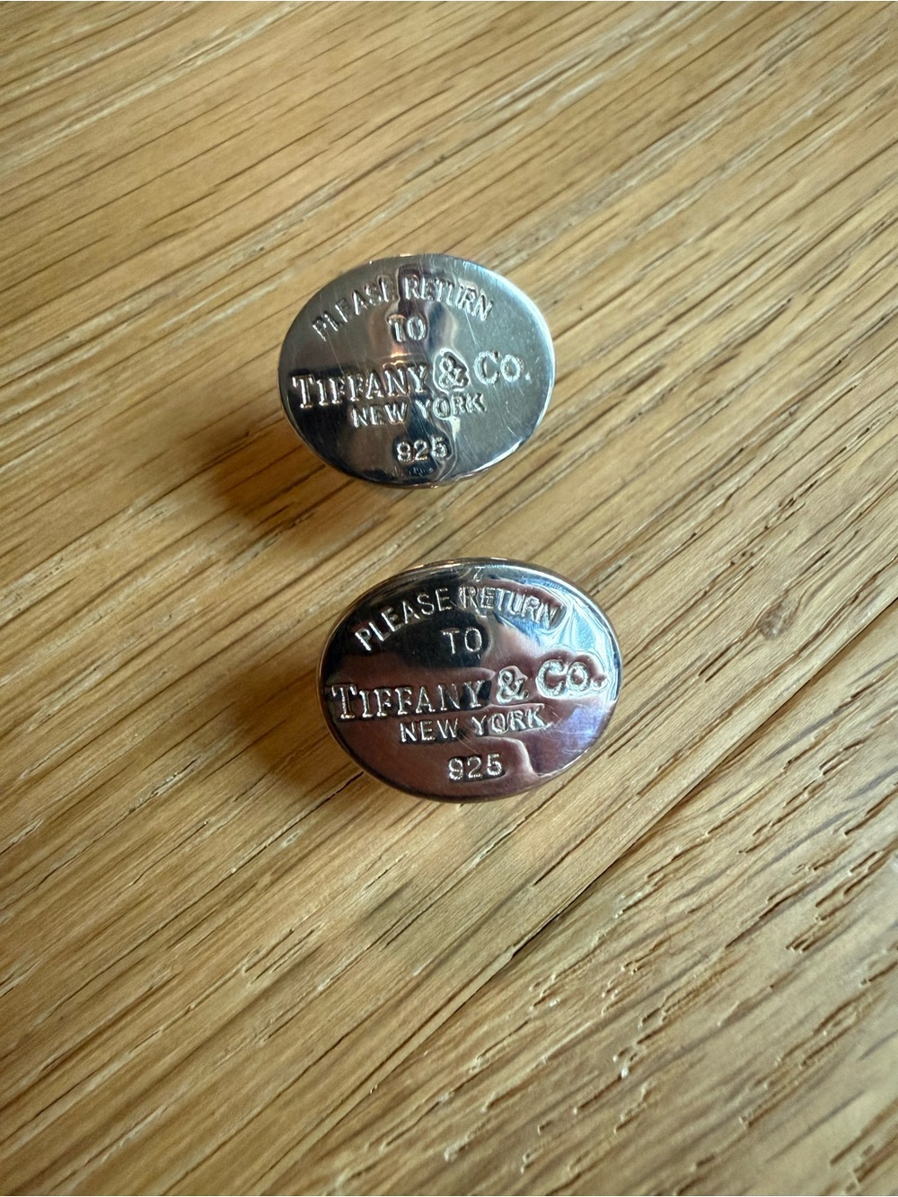 Tiffany & Co. Sterling Silver 'Please Return To' Oval Cuff Links